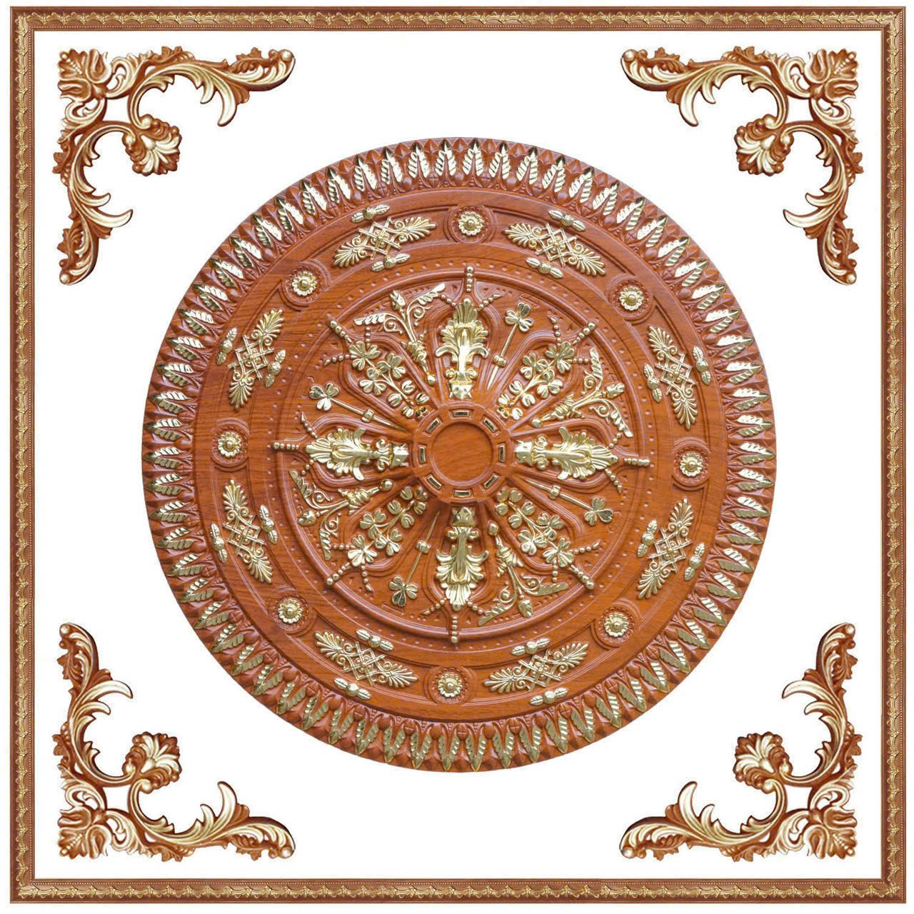 Mâm trần giả gỗ phối hoa góc